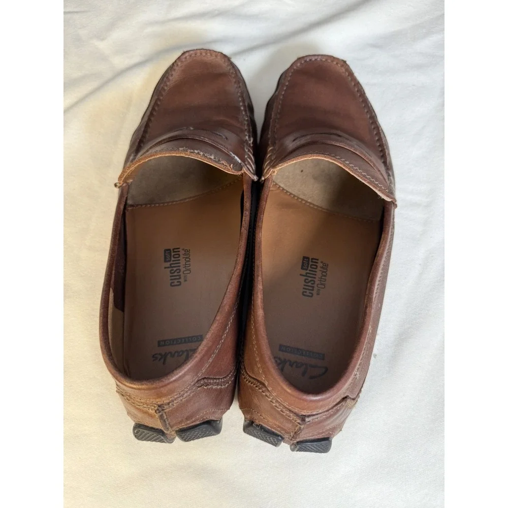 Clarks 16326 Brown Leather Ortholite Penny‎ Driving Loafers Mens 11.5 US Brown